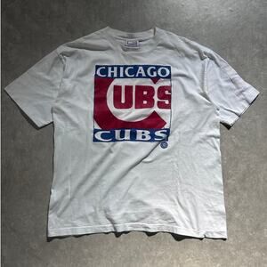 90s Vintage Chicago Cubs Square Logo White T Shirt Size XL